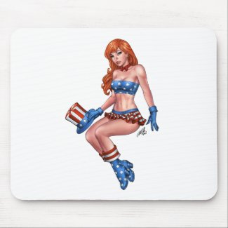 Sexy Red Head American Girl with Flag Costume Mousepad