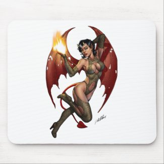 Sexy Devil Girl Pinup with Fire Mousepad