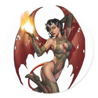 Sexy Devil Girl Pinup with Fire Button